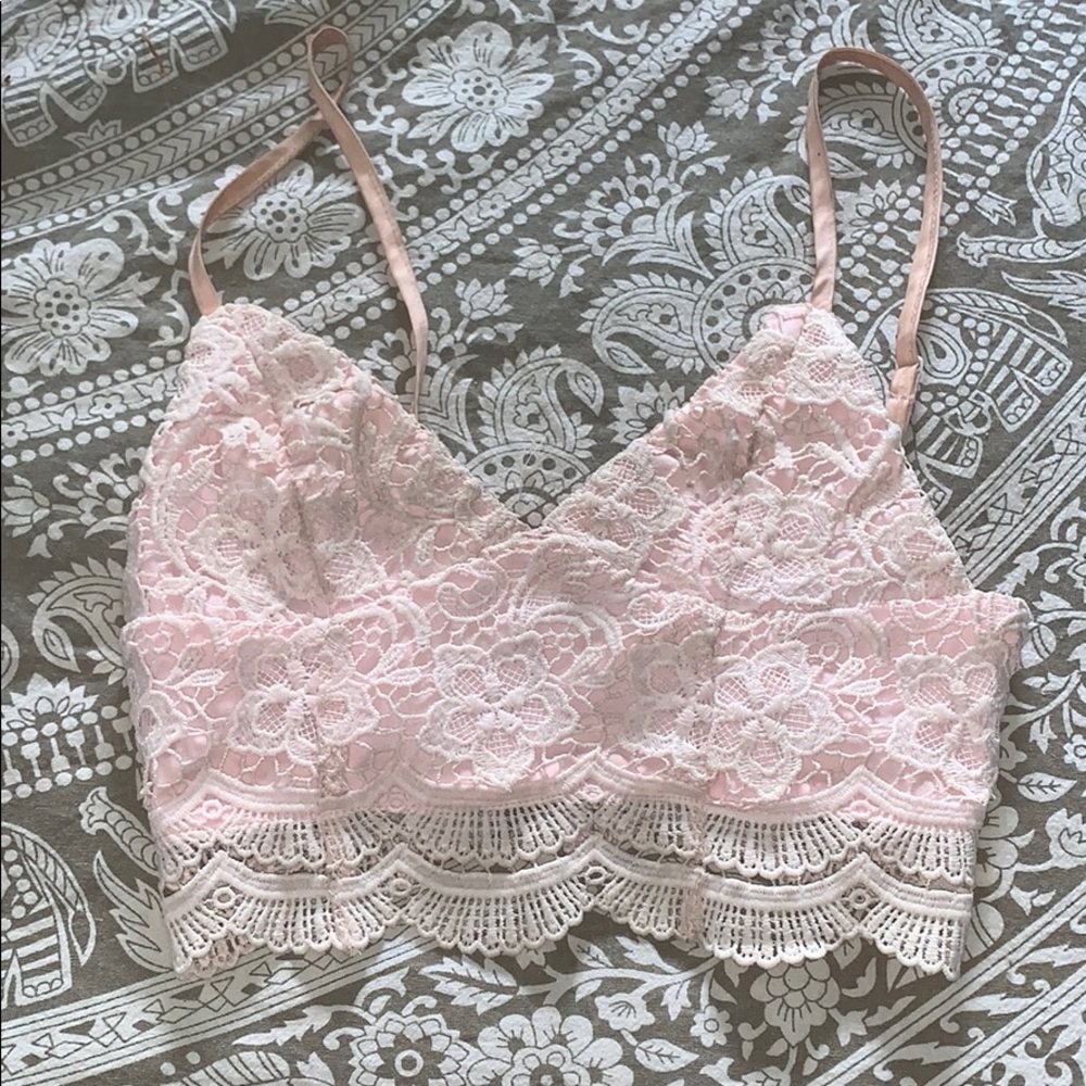 LF Pink Crochet Crop Top S